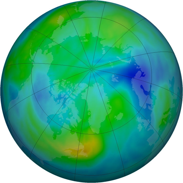 Arctic ozone map for 15 October 2009